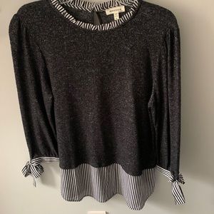 Cute charcoal sweater with blouse detailing